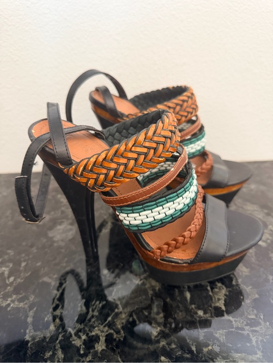 Black & Brown Bohemian Braided Platform Heels | Size 5